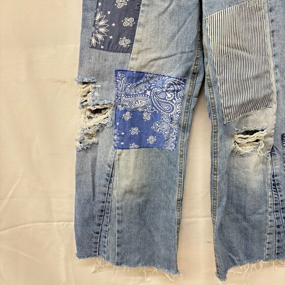 Free People We The Free Patchwork Wide-Leg Pieced Cropped Jeans Sz 27 - Picture 4 of 11